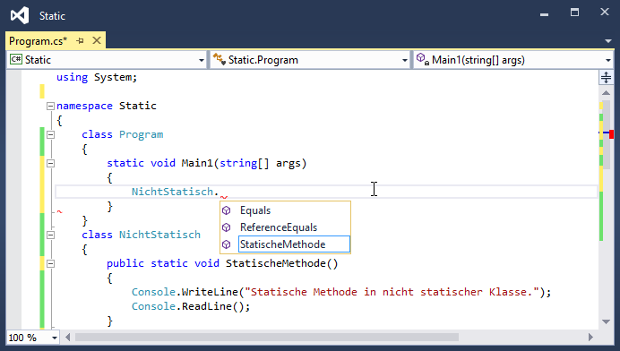 Statische Methode einer nicht statischen Klasse unter C#