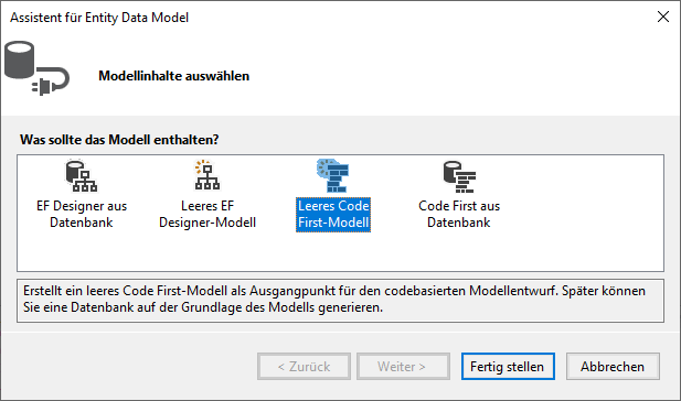 Neues Entity Data Model als leeres Code First-Modell