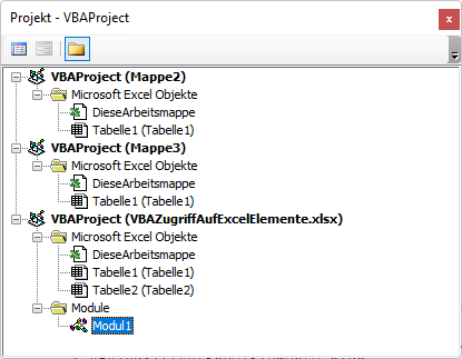 Projekt-Explorer mit mehr als einem Excel-VBA-Projekt