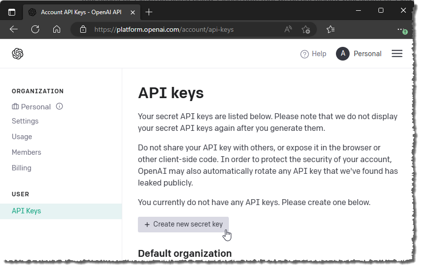 API key holen