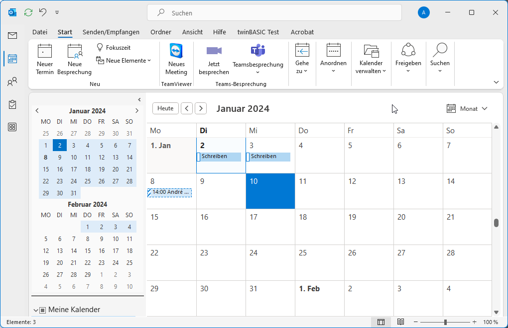 Der Outlook-Kalender in der Monatsansicht