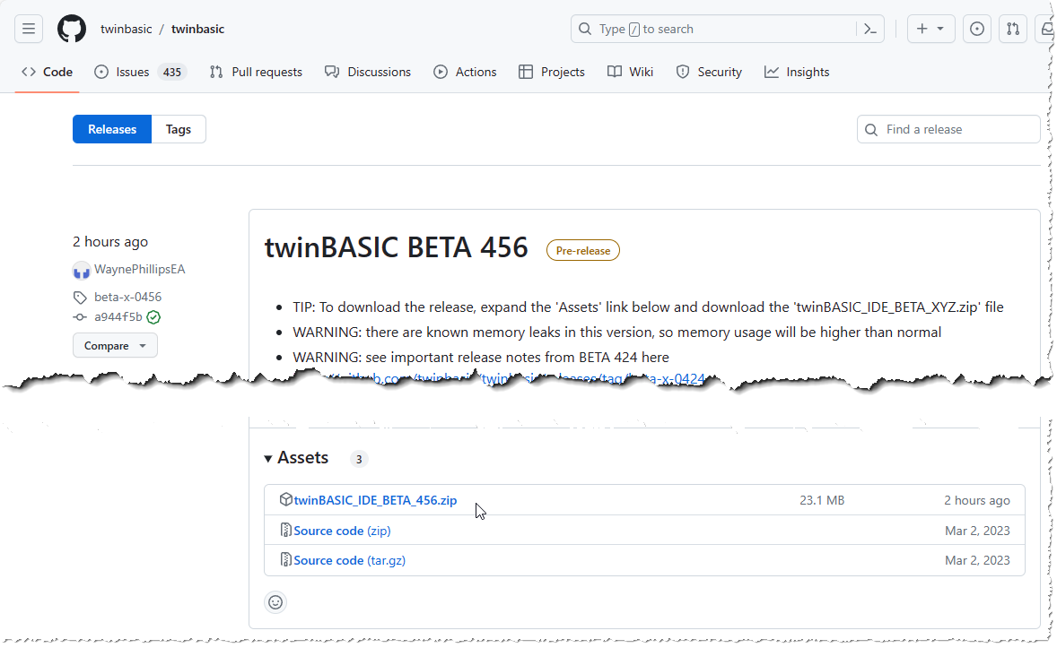 Download der neuesten twinBASIC-Version