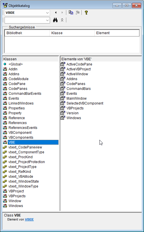 Die Elemente der Bibliothek Microsoft Visual Basic for Applications Extensibility 5.3