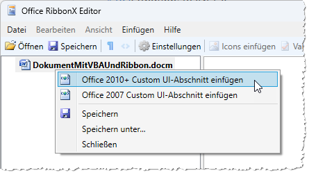 Einfügen eines Custom UI-Abschnitts