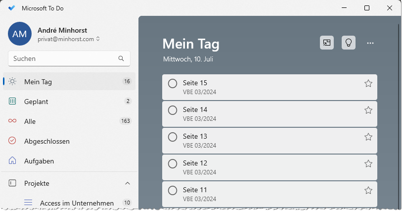 Der Bereich Mein Tag in Microsoft To Do