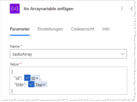 Strukturieren der Eigenschaften der Aufgabe in einem JSON-Dokument