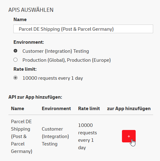 Angabe, ob die App zum Testen oder produktiv genutzt werden soll