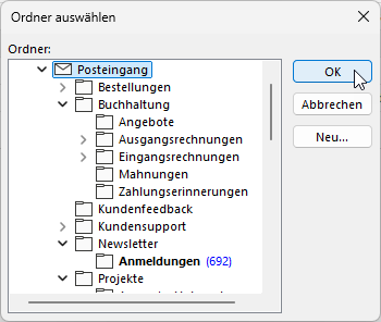 Auswahl des Zielordners