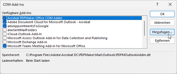 Installieren des COM-Add-Ins über die Benutzeroberfläche