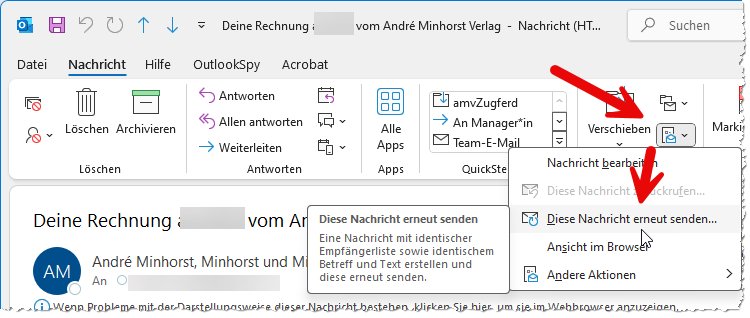 Erneutes Senden einer E-Mail