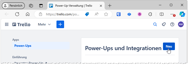 Seite zum Anlegen eines Power-Ups oder einer Integration