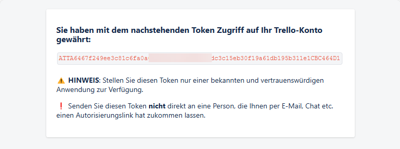 Das Token für den Zugriff auf unser Trello-Konto