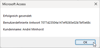 Meldung über den erfolgreichen Versand einer E-Mail mit Rückgabewert