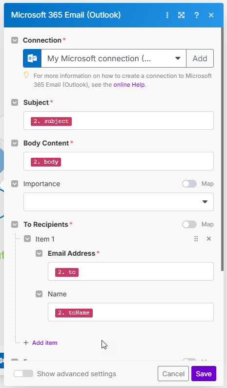 Die fertig konfigurierte E-Mail