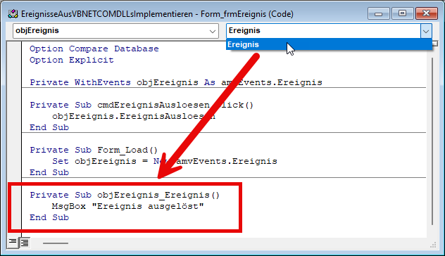 Implementieren des Ereignisses