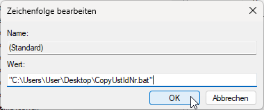 Hinzufügen des Pfades zu dem Befehl in der Registry