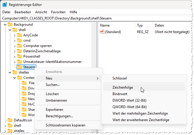 Hinzufügen eines Untermenüs