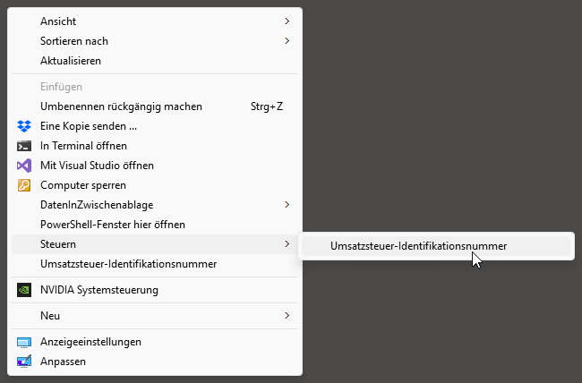 Der Untermenü-Eintrag in Aktion