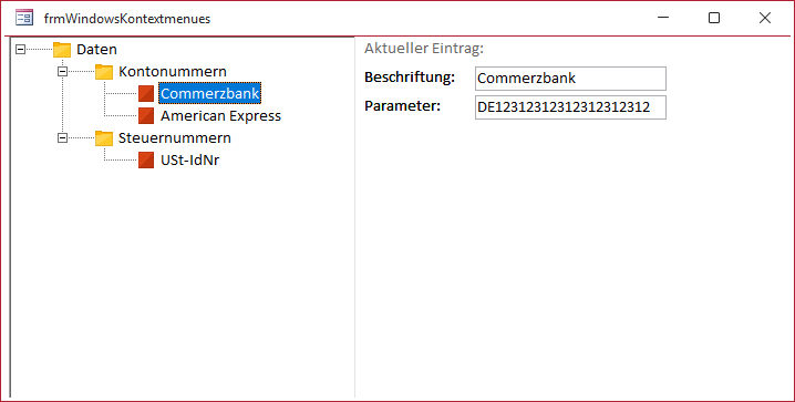 Anzeige der Daten für einen Menüeintrag im Unterformular