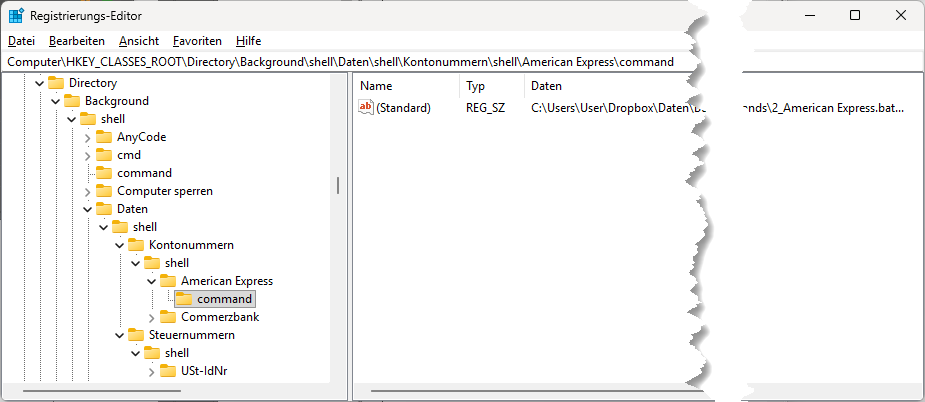 Vollständiger Registry-Eintrag, der für die Anzeige eines Kontextmenü-Eintrags mit Unterordnern sorgt
