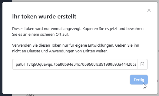 Das fertige Token