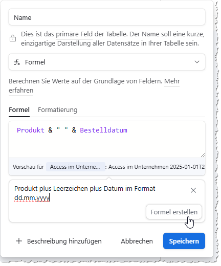 Anpassen der Formel mit KI-Unterstützung