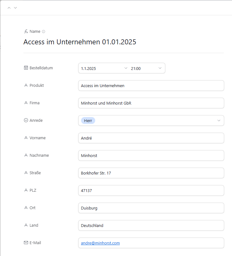 Ein Datensatz in der Formularansicht
