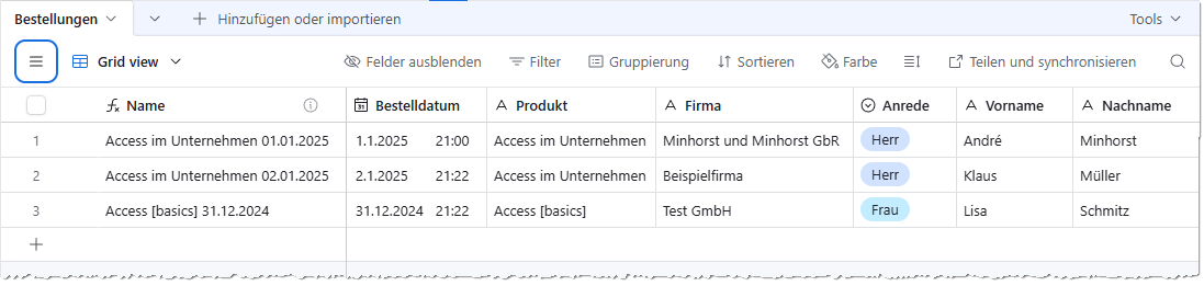Elemente zum Filtern, Sortieren und Co.
