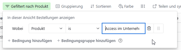 Setzen eines Filters
