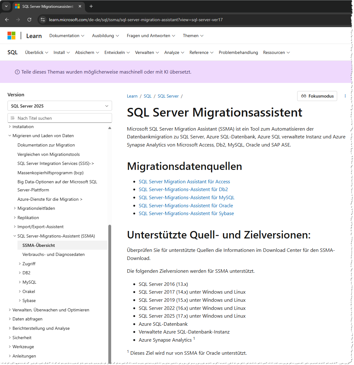 Download des SQL Server Migration Assistant