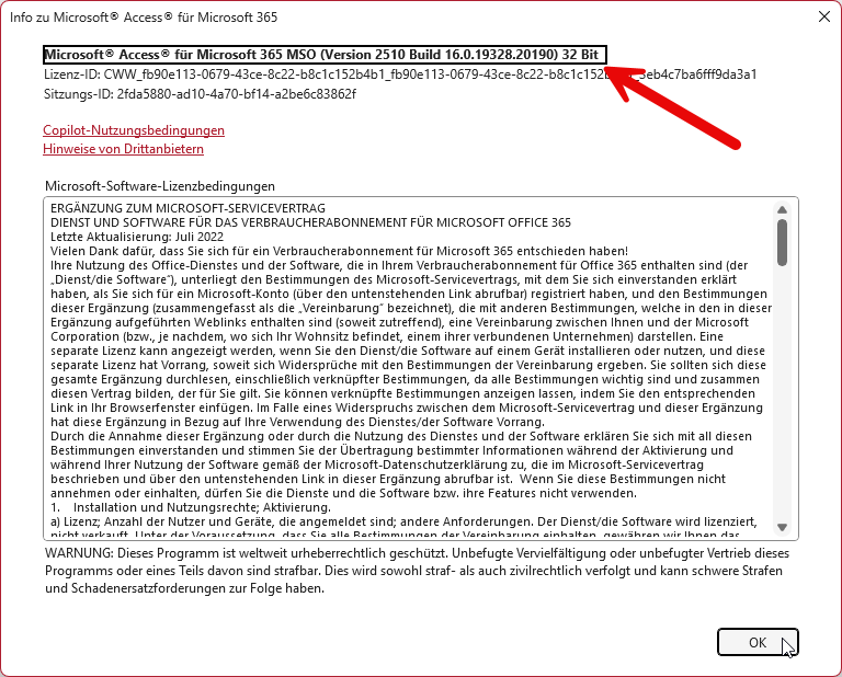 Ermitteln der Bitness der Access-Installation