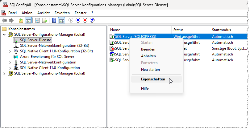 Anzeigen der Eigenschaften der SQL Server-Instanz