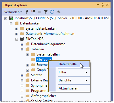 Erstellen einer neuen FileTable