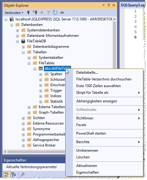 Kontextmen&uuml; einer FileTable-Tabelle