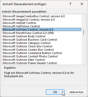 ListView-Steuerelement hinzuf&uuml;gen
