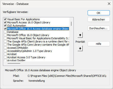 Standardm&auml;&szlig;ig aktivierte Verweise