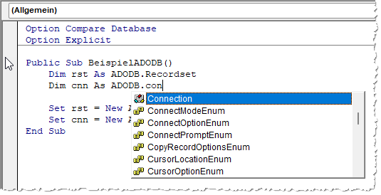 Deklaration per IntelliSense