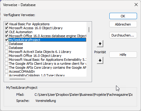 Einbinden einer Beispiel-DLL