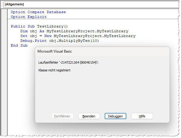 Fehler beim Versuch, die DLL zu nutzen