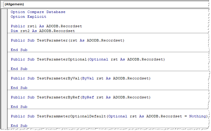 Beispielanweisungen mit Early Binding