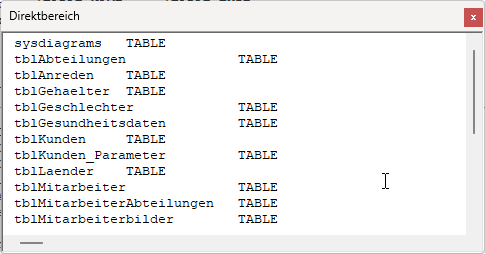 Tabellen einer Datenbank