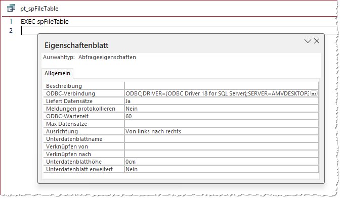 PassThrough-Abfrage f&uuml;r den Zugriff auf eine gespeicherte Prozedur