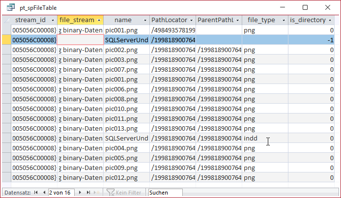 Ergebnis der PassThrough-Abfrage