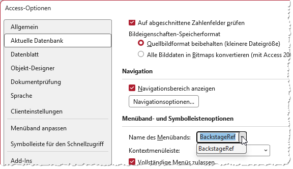 Ausw&auml;hlen der aktuellen Ribbon-Definition