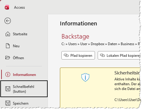 Neuer Befehl im Backstage-Bereich