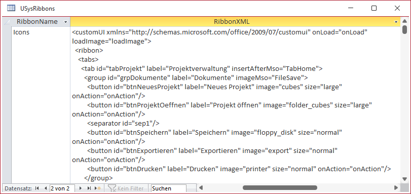 Ribbon-Definition in der Tabelle USysRibbons