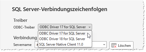 Treiber-Auswahl im Dropdown