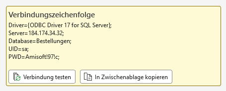 Fertige Verbindungszeichenfolge mit zeilenweiser Darstellung